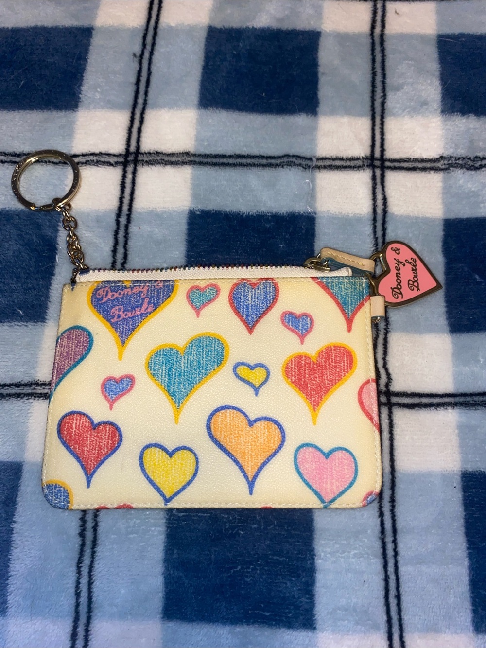 Dooney & Bourke Cream Multi-Color Heart Wristlet Key Pouch